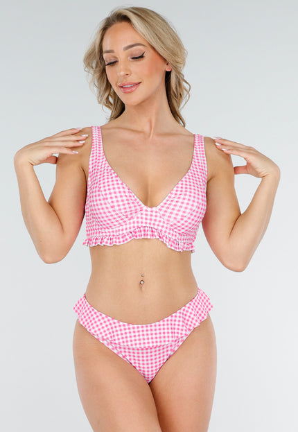 NEW160725 Geruite Bikinitop Roze