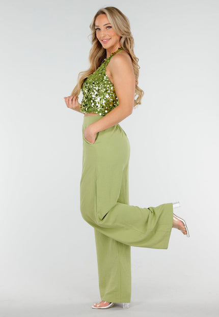 Groene Haltertop met Pailletten