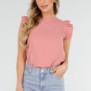 NEW160725 Oudroze Top met Volants en Strik