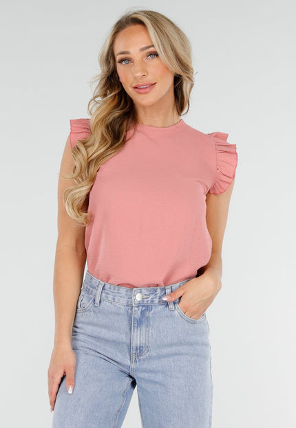 NEW160725 Oudroze Top met Volants en Strik