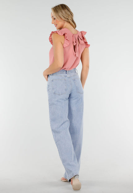 NEW160725 Oudroze Top met Volants en Strik