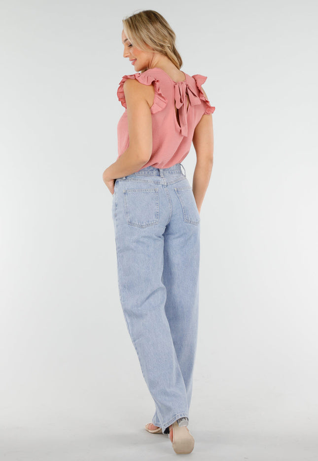 NEW160725 Oudroze Top met Volants en Strik