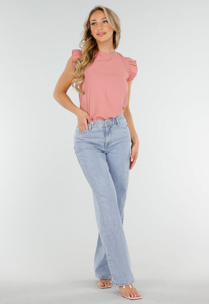 NEW160725 Oudroze Top met Volants en Strik