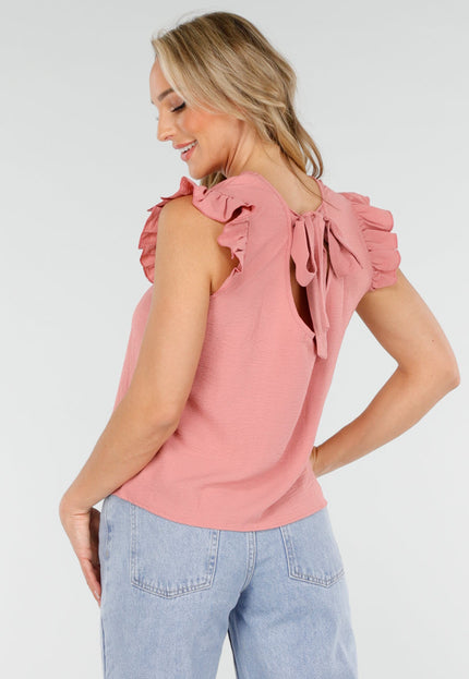 NEW160725 Oudroze Top met Volants en Strik