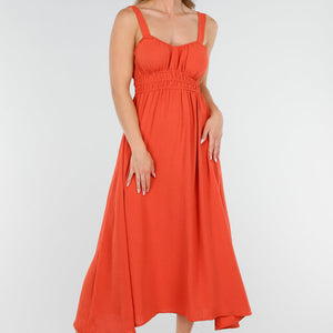 NEW160725 Roestkleur Midi Jurk