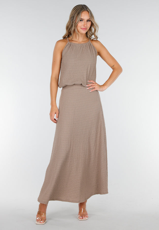 NEW160725 Taupe Halter Maxi Set