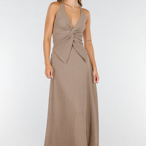 NEW160725 Taupe Set met Haltertop en Rok