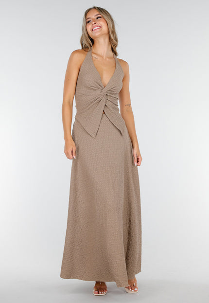 NEW160725 Taupe Set met Haltertop en Rok