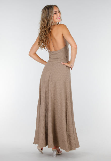 NEW160725 Taupe Set met Haltertop en Rok