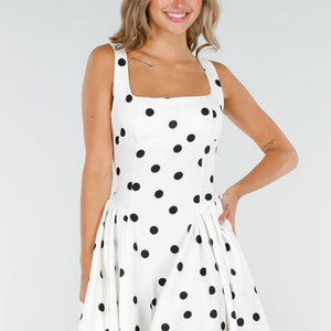 NEW160725 Witte Polkadot Jurk met Stretch