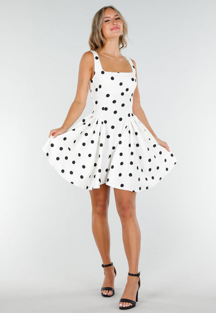 NEW160725 Witte Polkadot Jurk met Stretch