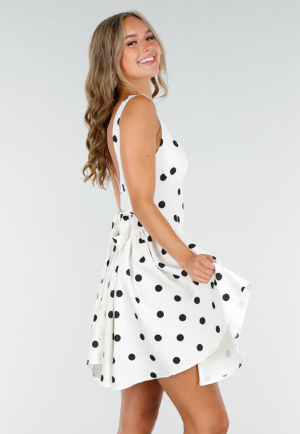NEW160725 Witte Polkadot Jurk met Stretch