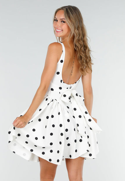 NEW160725 Witte Polkadot Jurk met Stretch