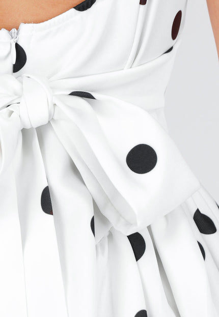 NEW160725 Witte Polkadot Jurk met Stretch