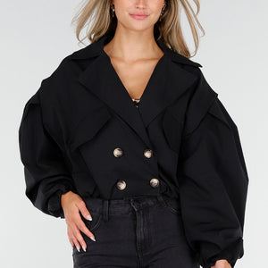 NEW160725 Zwarte Korte Trench Coat