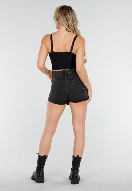 NEW160725 Zwarte Mesh Crop Top met Pads