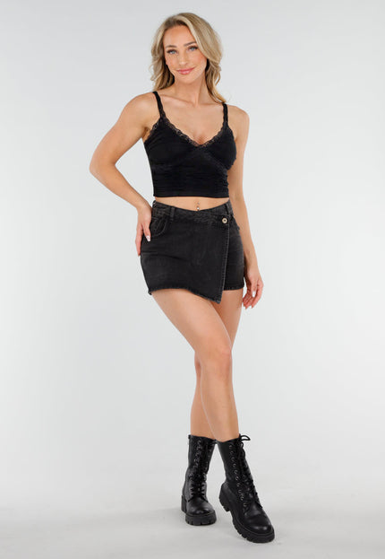 NEW160725 Zwarte Mesh Crop Top met Pads