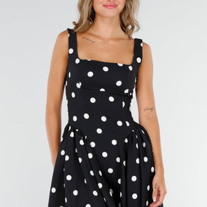 NEW160725 Zwarte Polkadot jurk met Pads