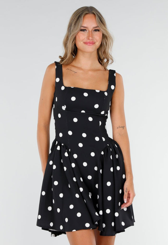 NEW160725 Zwarte Polkadot jurk met Pads