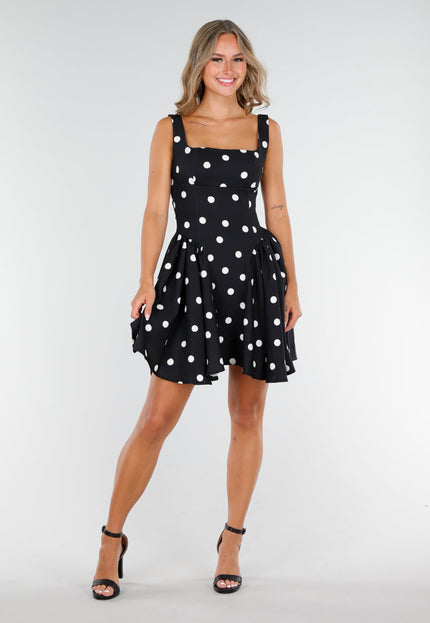 NEW160725 Zwarte Polkadot jurk met Pads