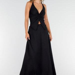 NEW160725 Zwarte V-Hals Maxi Set