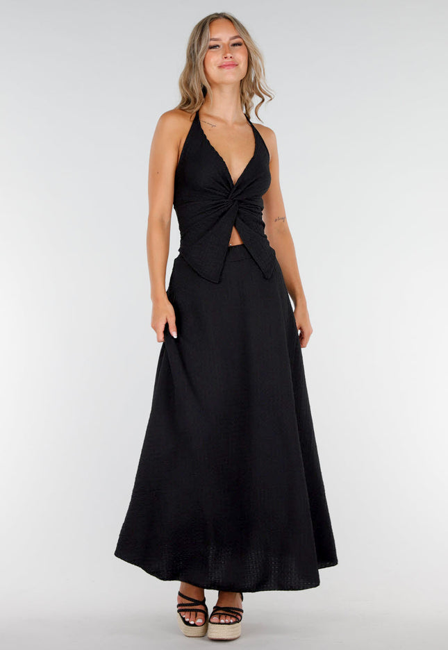 NEW160725 Zwarte V-Hals Maxi Set