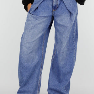 NEW160926 Blauwe Barrel Jeans met Plooidetails