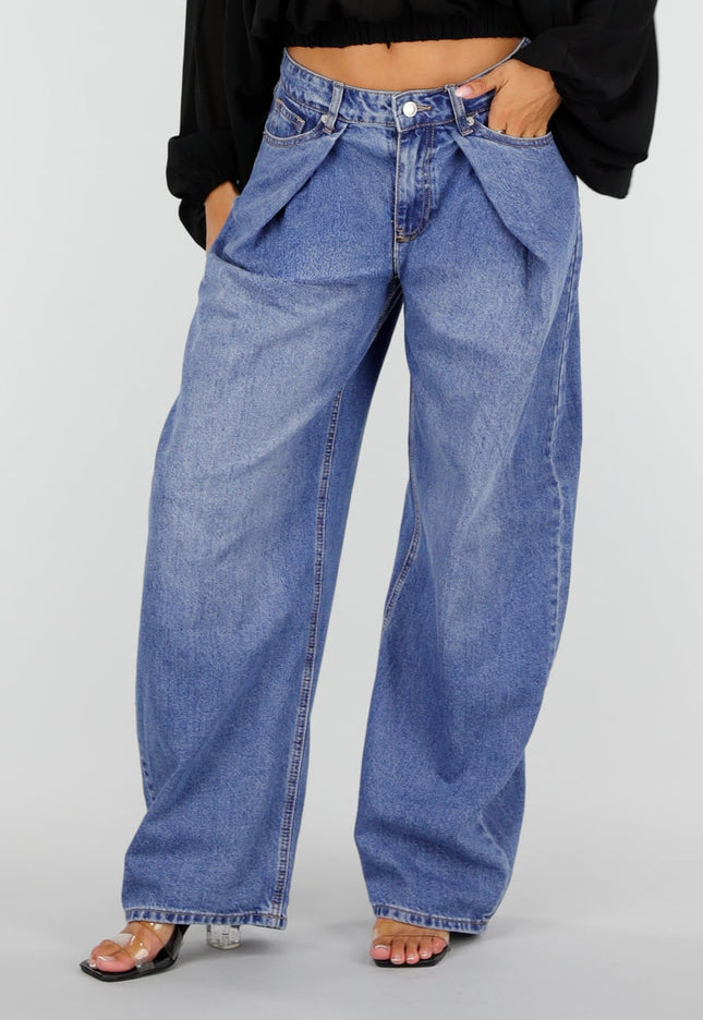 NEW160926 Blauwe Barrel Jeans met Plooidetails