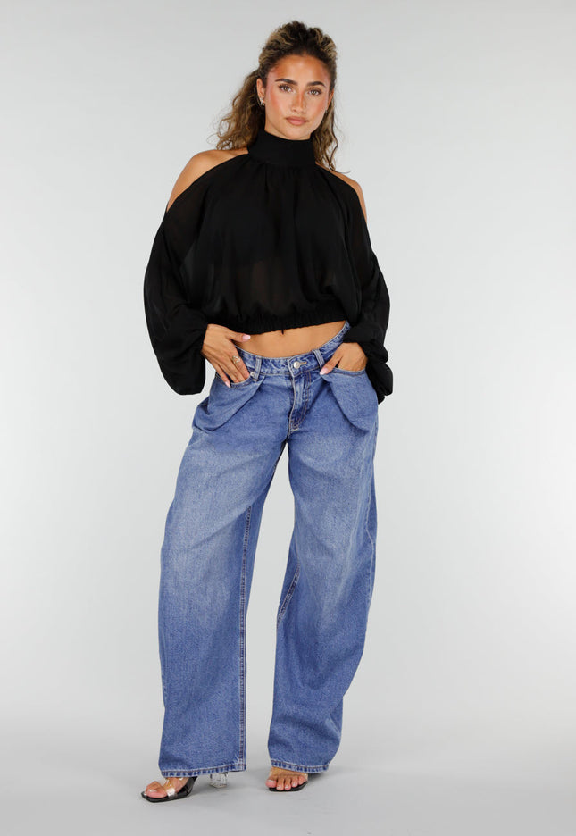 NEW160926 Blauwe Barrel Jeans met Plooidetails