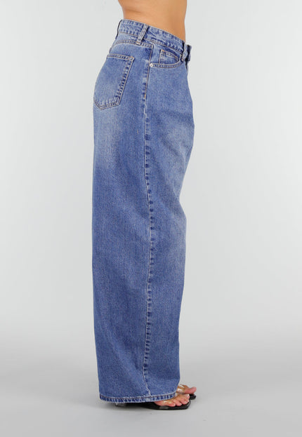 NEW160926 Blauwe Barrel Jeans met Plooidetails