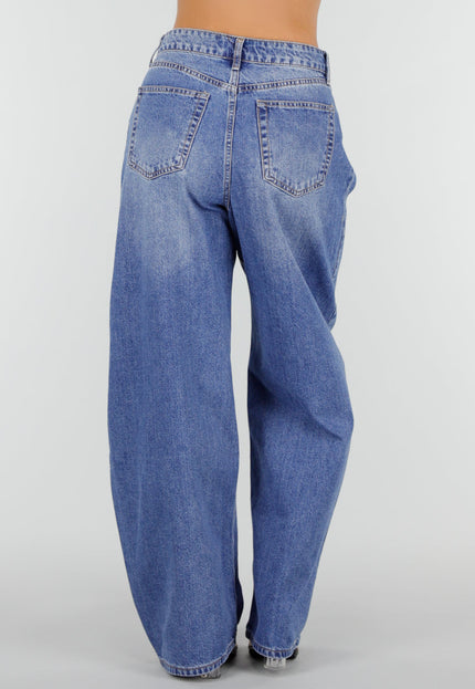 NEW160926 Blauwe Barrel Jeans met Plooidetails