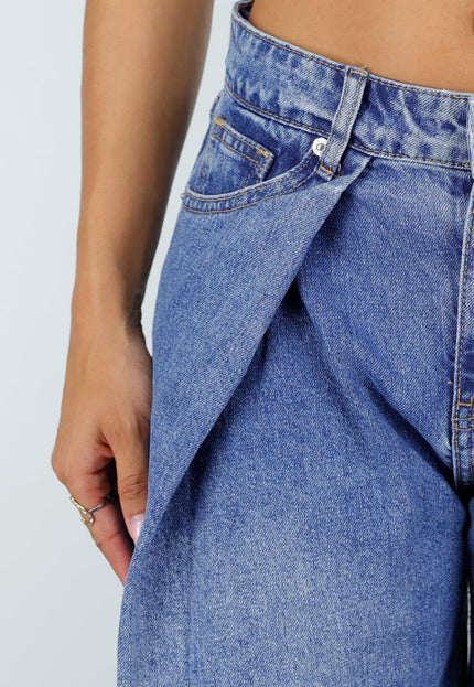 NEW160926 Blauwe Barrel Jeans met Plooidetails