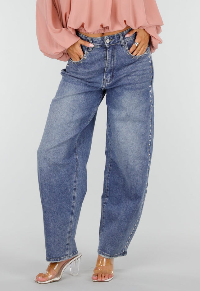 NEW160926 Blauwe Barrel Jeans met Stud Details