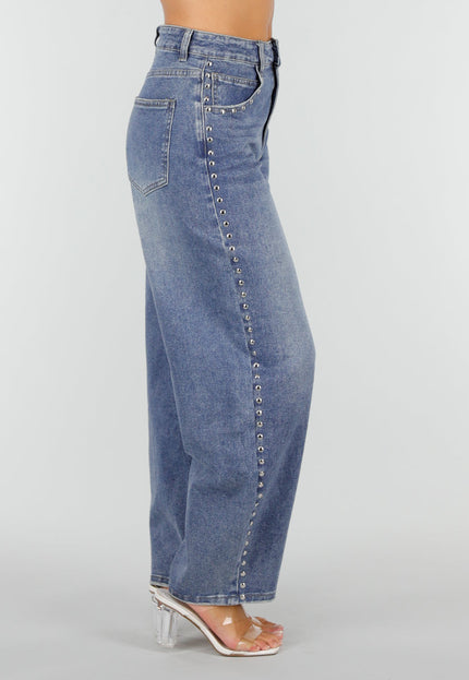 NEW160926 Blauwe Barrel Jeans met Stud Details