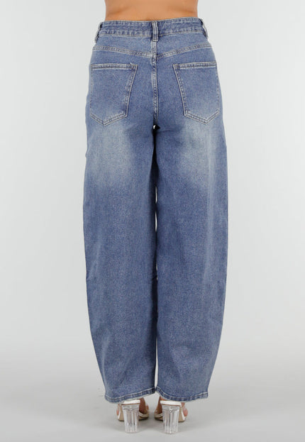 NEW160926 Blauwe Barrel Jeans met Stud Details