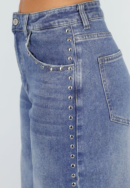 NEW160926 Blauwe Barrel Jeans met Stud Details