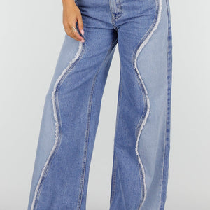 NEW160926 Blauwe Wide Leg Jeans met Contrast