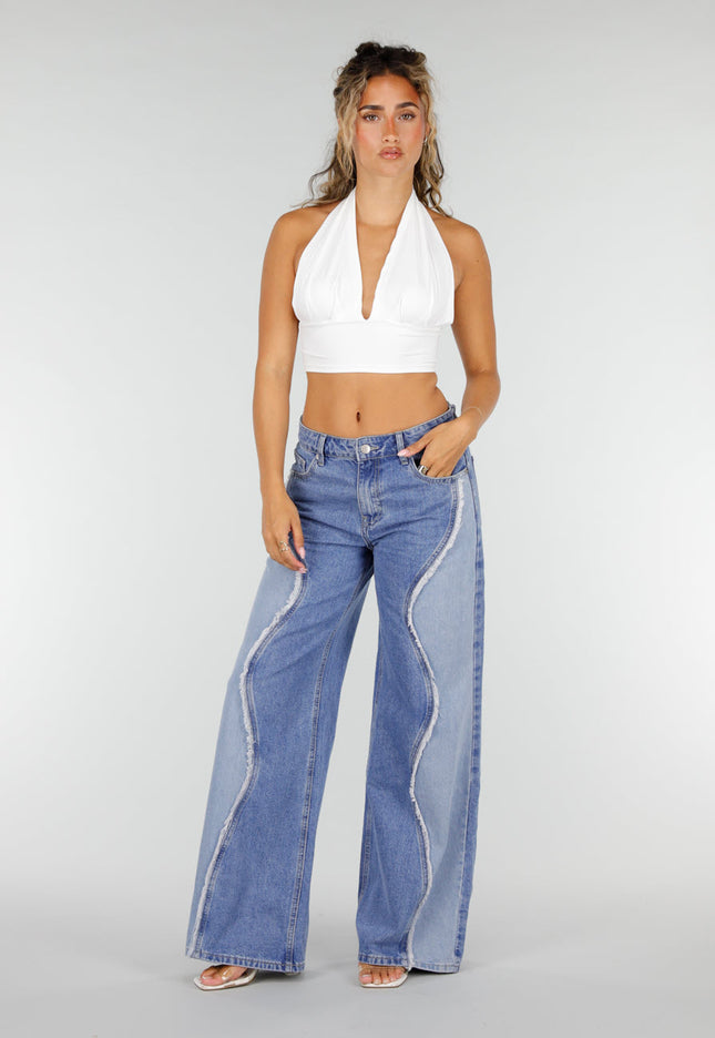 NEW160926 Blauwe Wide Leg Jeans met Contrast