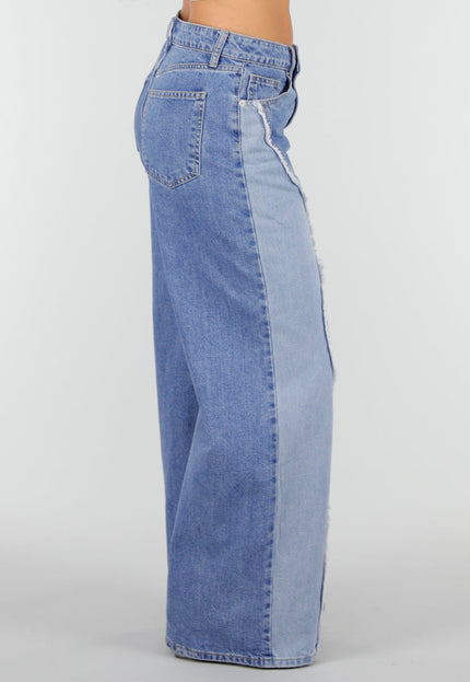 NEW160926 Blauwe Wide Leg Jeans met Contrast