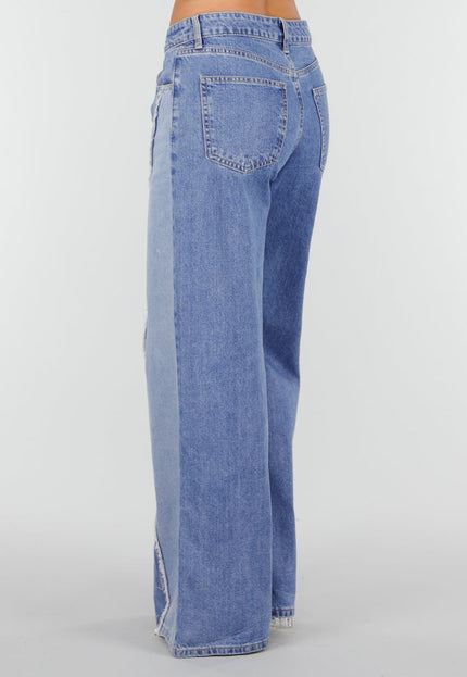 NEW160926 Blauwe Wide Leg Jeans met Contrast