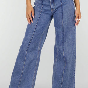 NEW160926 Blauwe Wide Leg Jeans met Siernaden