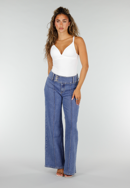 NEW160926 Blauwe Wide Leg Jeans met Siernaden