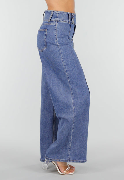 NEW160926 Blauwe Wide Leg Jeans met Siernaden