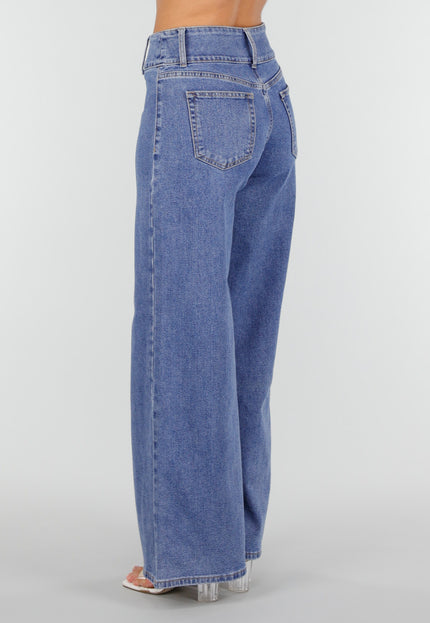 NEW160926 Blauwe Wide Leg Jeans met Siernaden