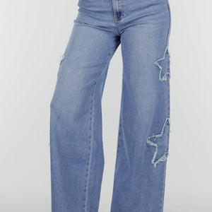 NEW160926 Blauwe Wide Leg Jeans met Sterren