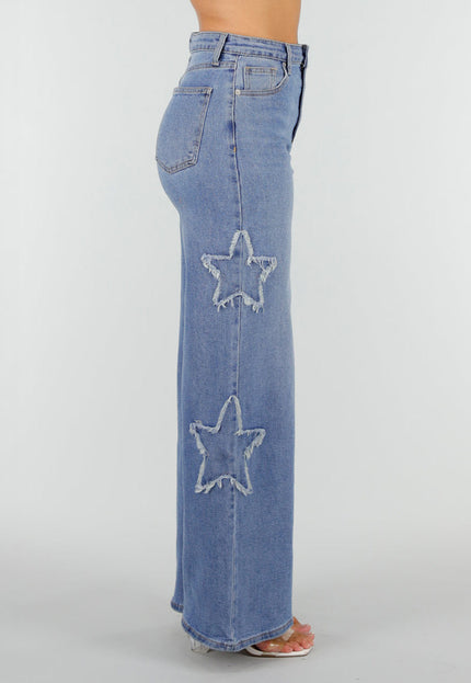 NEW160926 Blauwe Wide Leg Jeans met Sterren