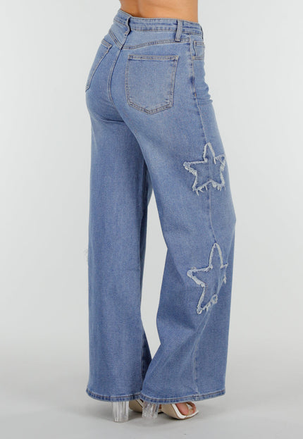NEW160926 Blauwe Wide Leg Jeans met Sterren