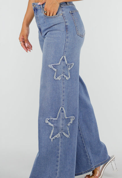 NEW160926 Blauwe Wide Leg Jeans met Sterren