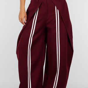 NEW160926 Bordeaux Barrel Pantalon met Witte Strepen