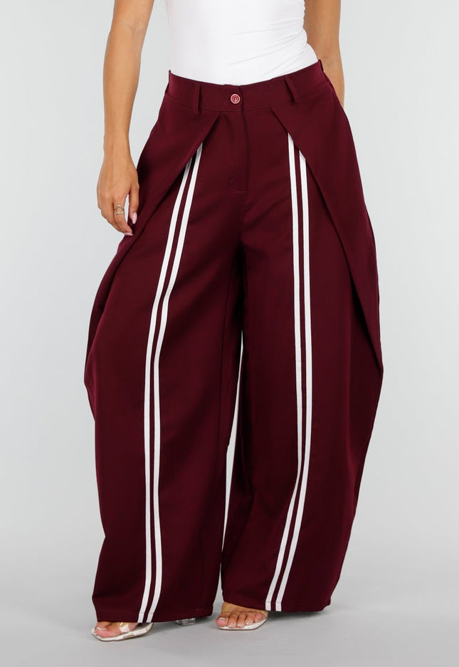 NEW160926 Bordeaux Barrel Pantalon met Witte Strepen